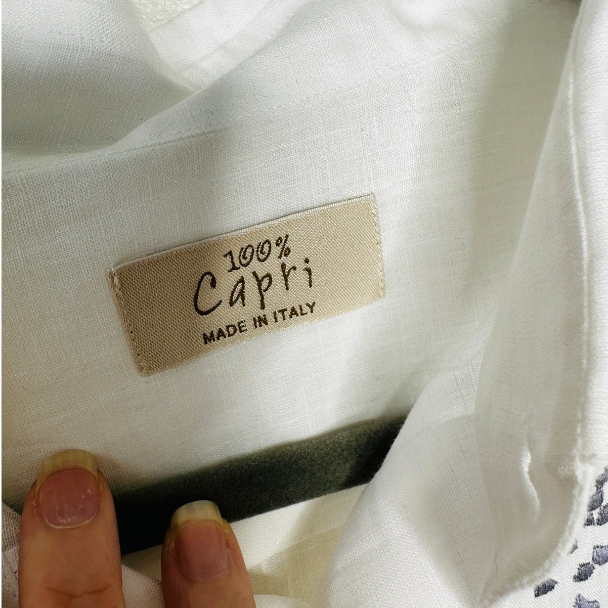 100% Capri Off White Dusty Blue Embroidered Pebble Rock Button Down Shirt XXL