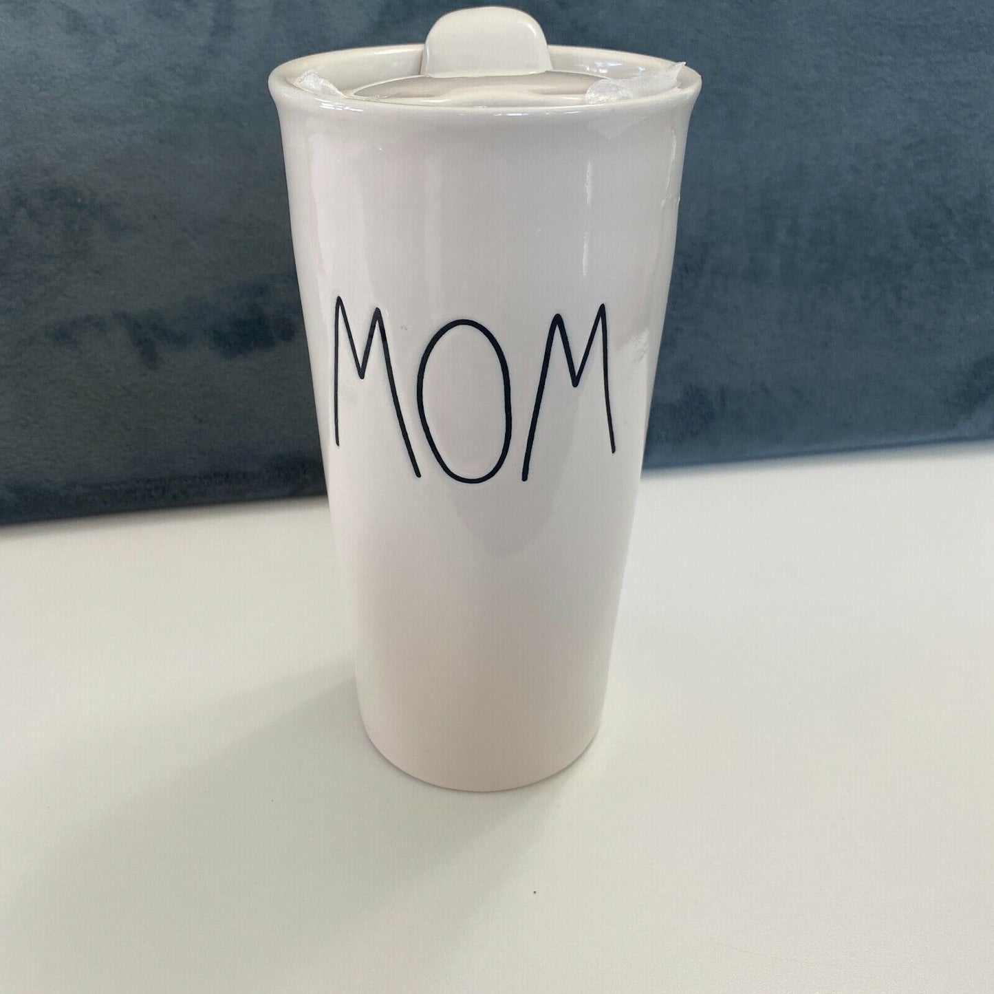 NWOT Rae Dunn MOM Off White Tall Travel Coffee Tea Mug Tumbler & Lid