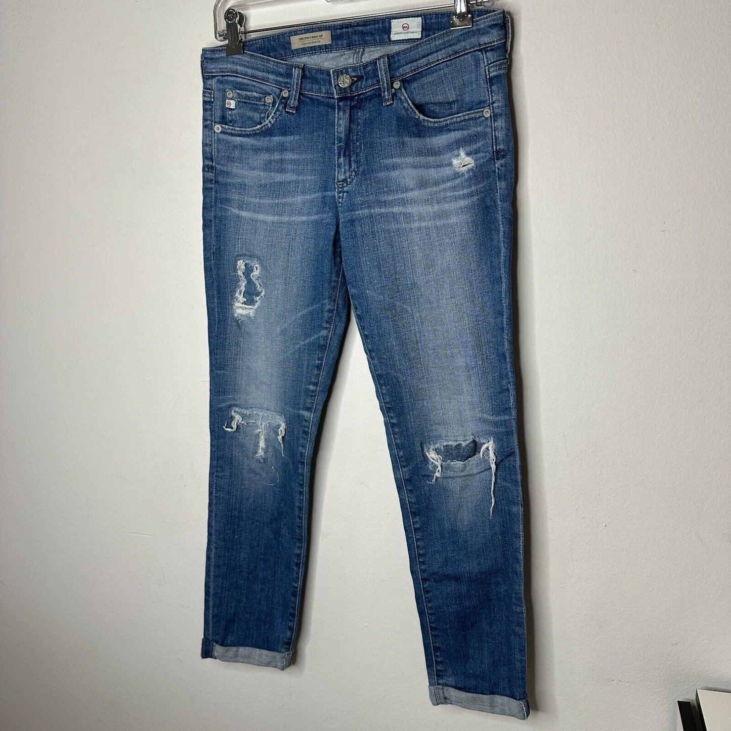 Ag Adriano Goldschmeid Distressed Med Wash The Stilt Cigarette Roll Up Jeans 27