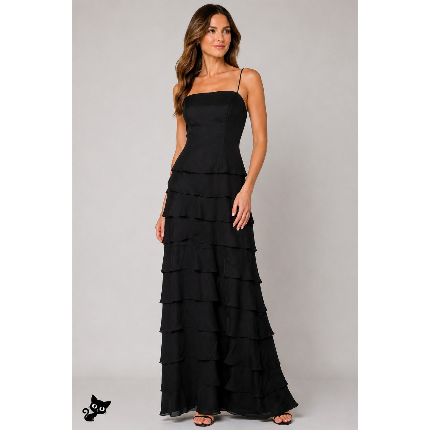 Lazaro Black Sleeveless Corset Boning Tiered Maxi Dress 10