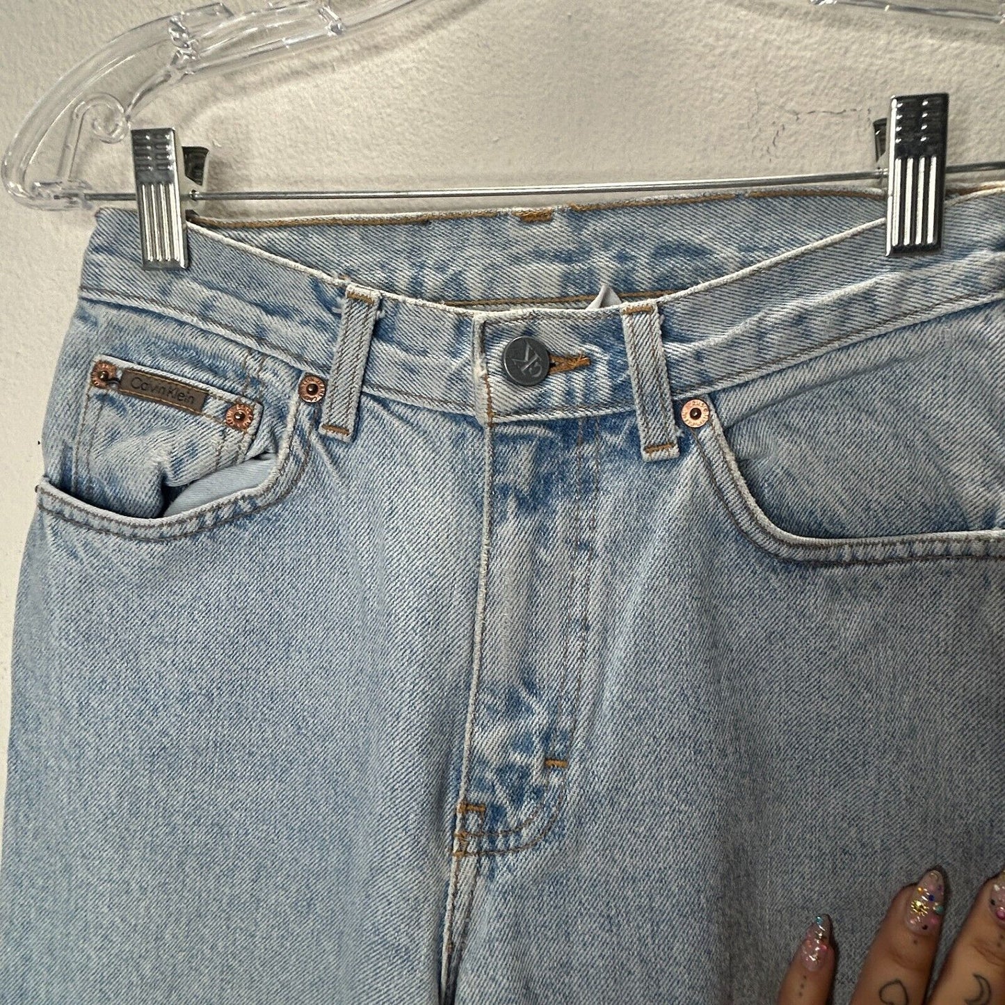Calvin Klein Light Wash Distressed Cuffed High-Rise Jeans 4