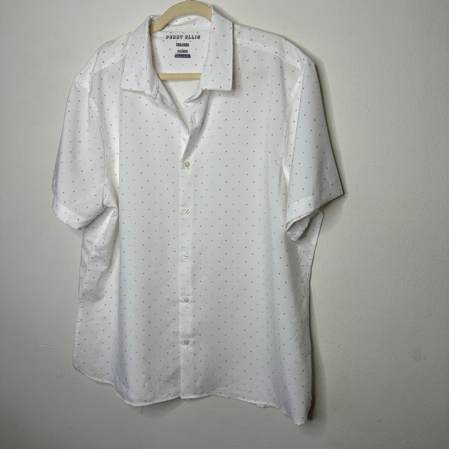 Perry Ellis White Rust Tan Arrow-Dot Print Short Sleeve Button Front Shirt XXL