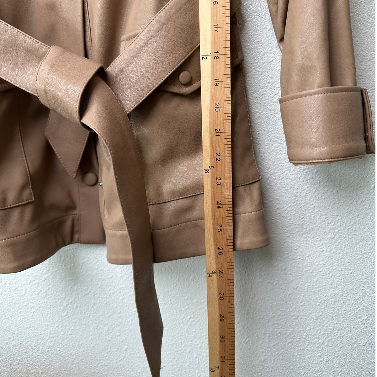 L’Academie Mocha Faux Leather Belted Jacket XXS