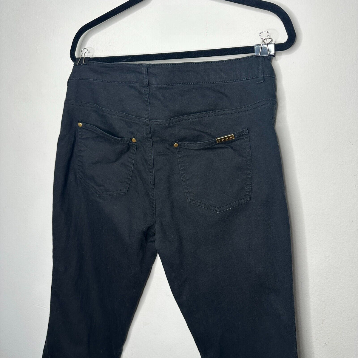 Iman Jet Black Stretch Flat Front-Button Zipper Straight Leg Pant Jean L Short