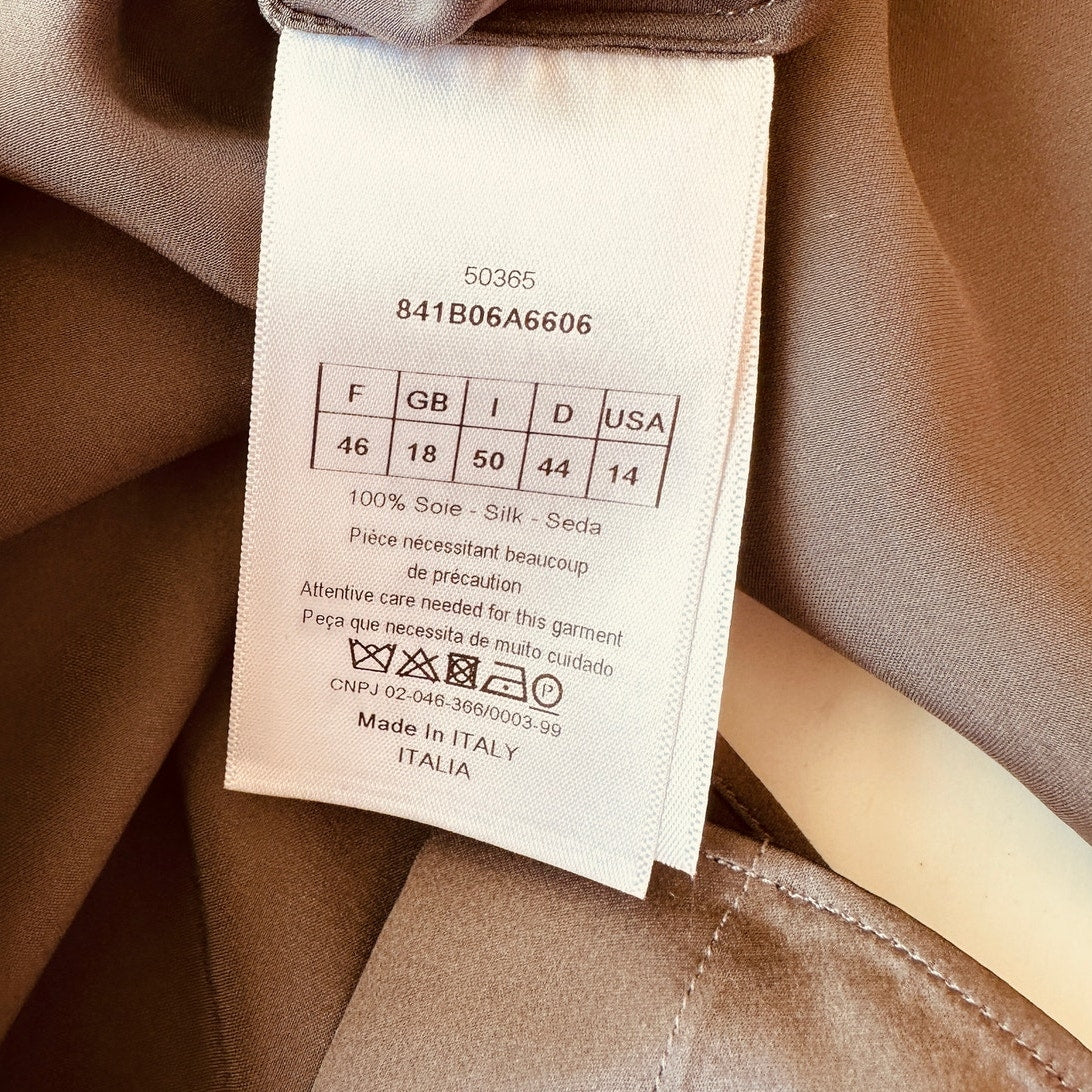 Christian Dior 100% Silk Taupe Brown Multi-Tonal Shimmer Button Blouse 14