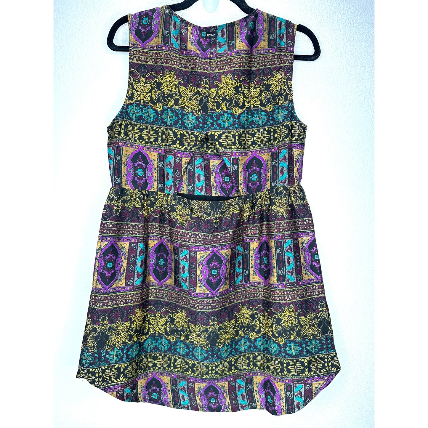 RVCA Multicolor Floral Print Cutout Triangle Back Round Neck Mini Dress S
