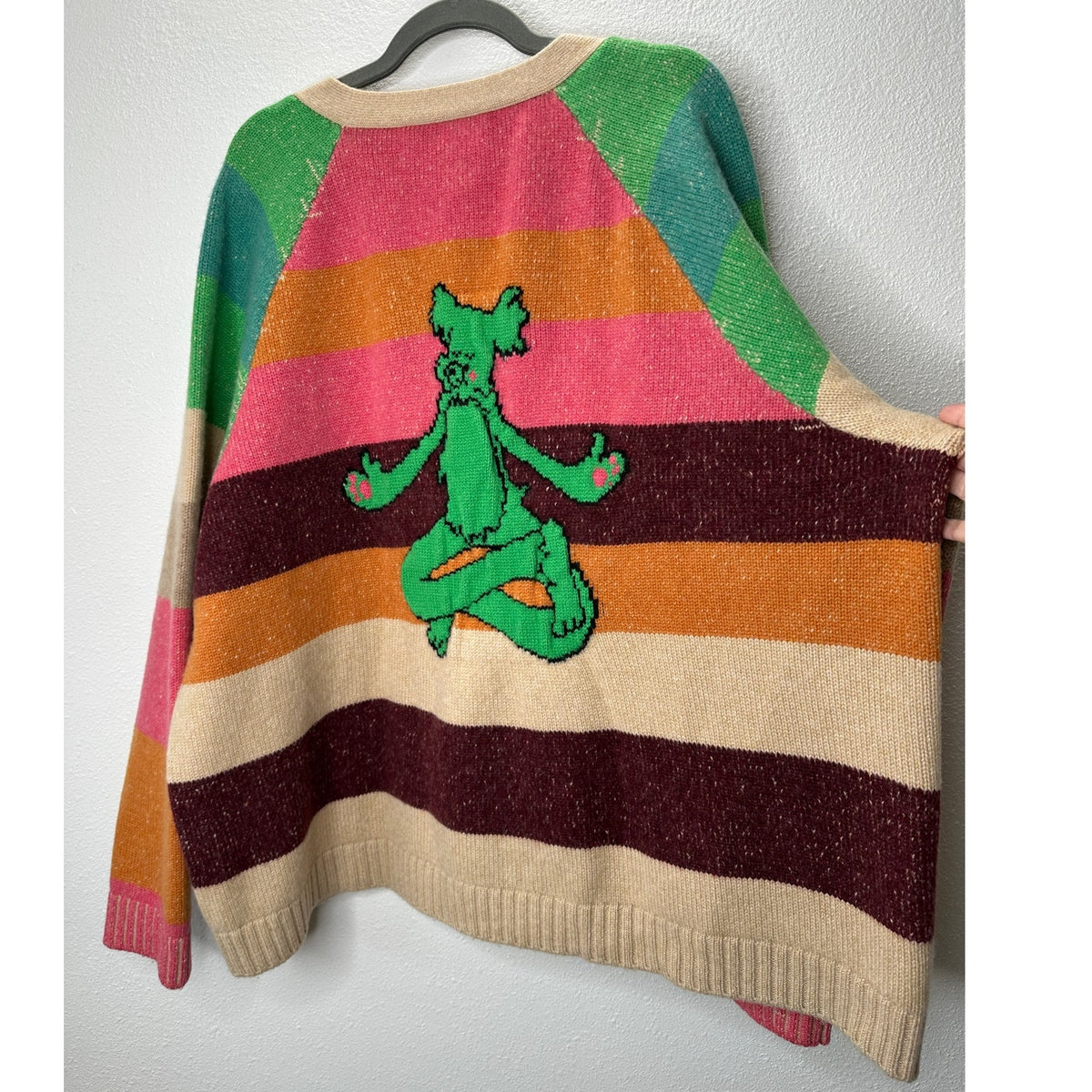 The Elder Statesman Enlightened Bear Striped Cashmere Cardigan L
