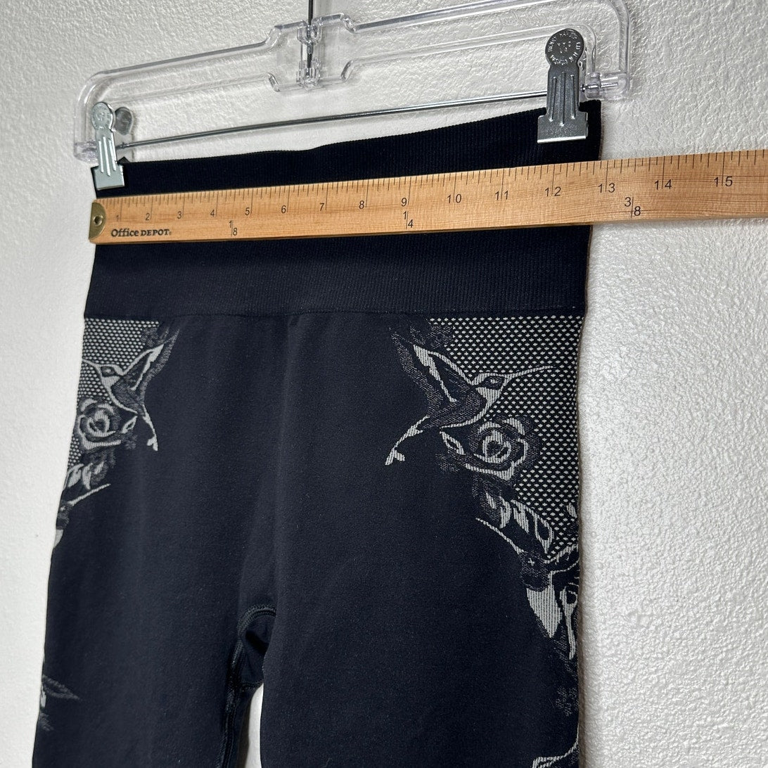 Lucas Hugh Black Technical Knit Hummingbird Crop Top & Leggings Set M