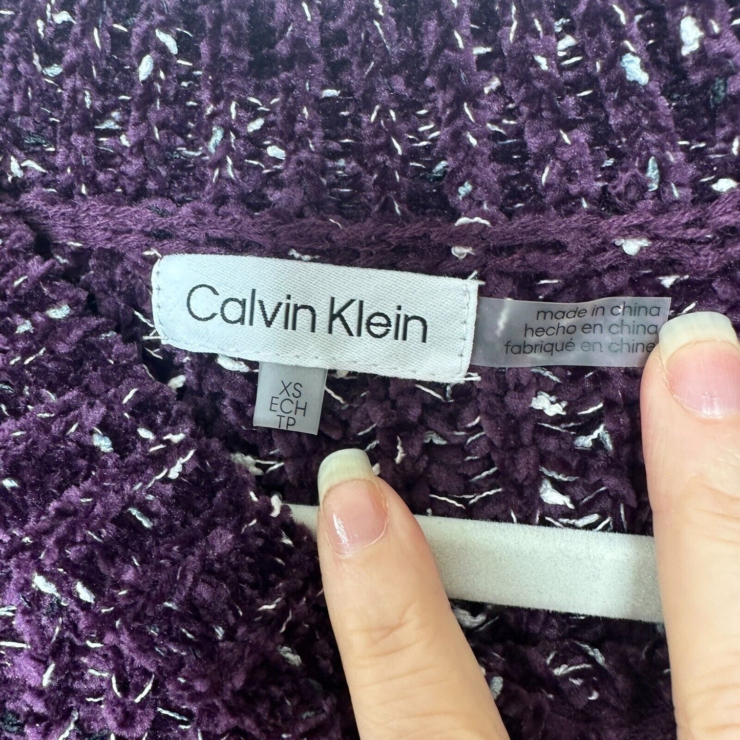 Calvin Klein Aubergine Soft Chenille Crewneck Pullover Long Sleeves Sweater XS