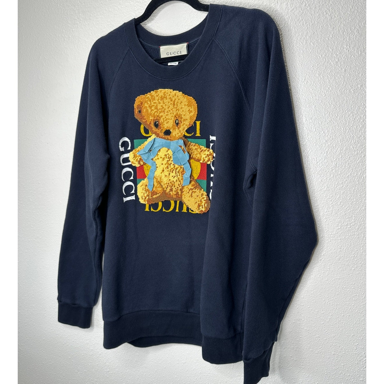 Gucci Navy Black with Tan 3D Teddy Bear & Bow Sweater Sweatshirt L