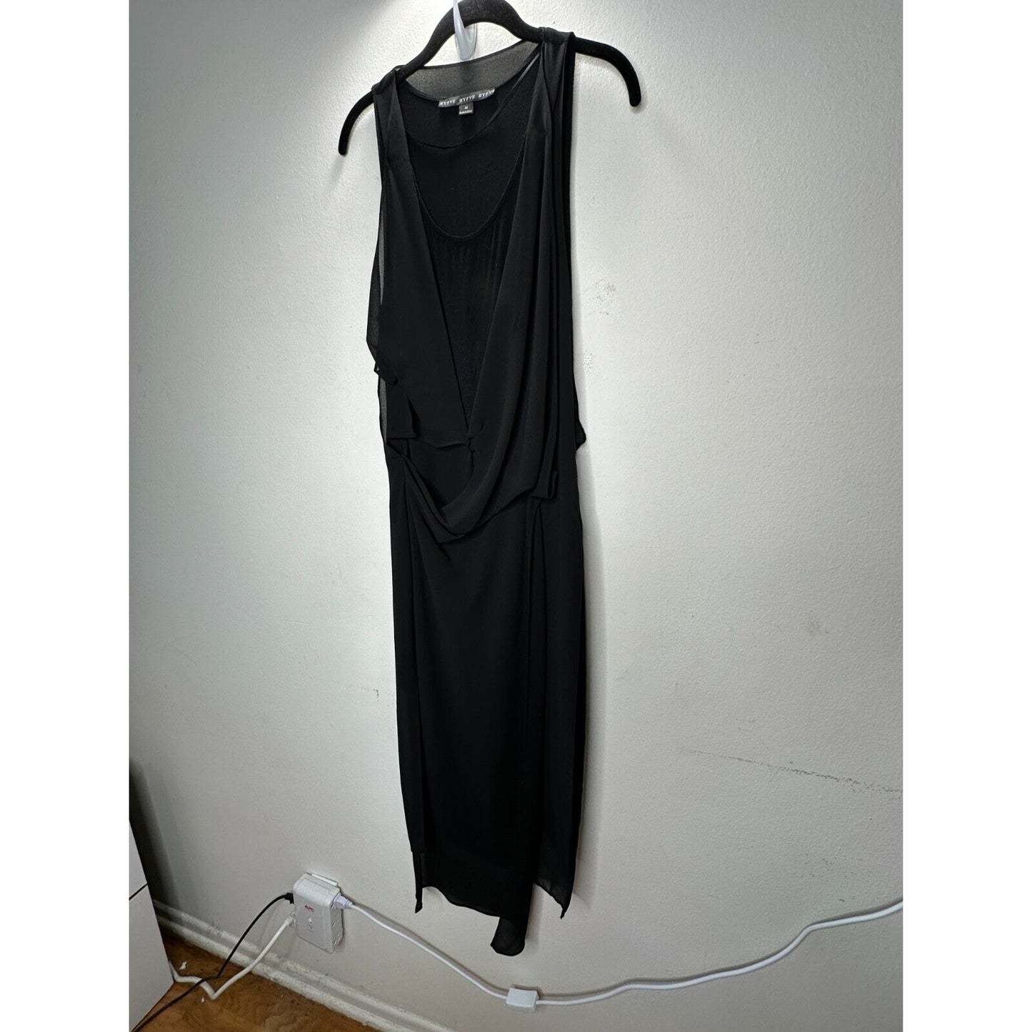 Hyfve Black Draped Sleeveless Faux Wrap Midi Dress Med