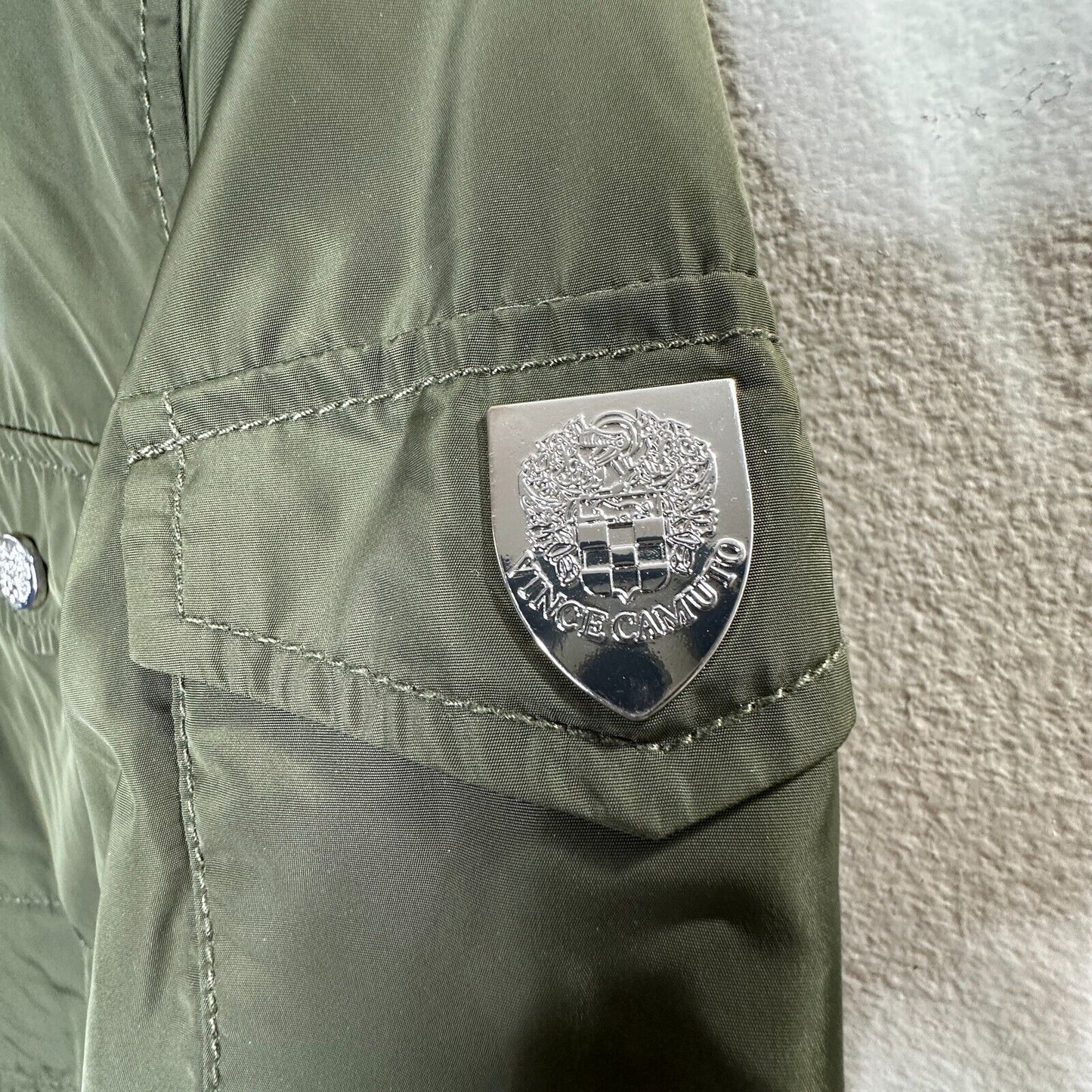 Vince Camuto Army Green Cinch Waist Zip Front Hooded Windbreaker Jacket Small