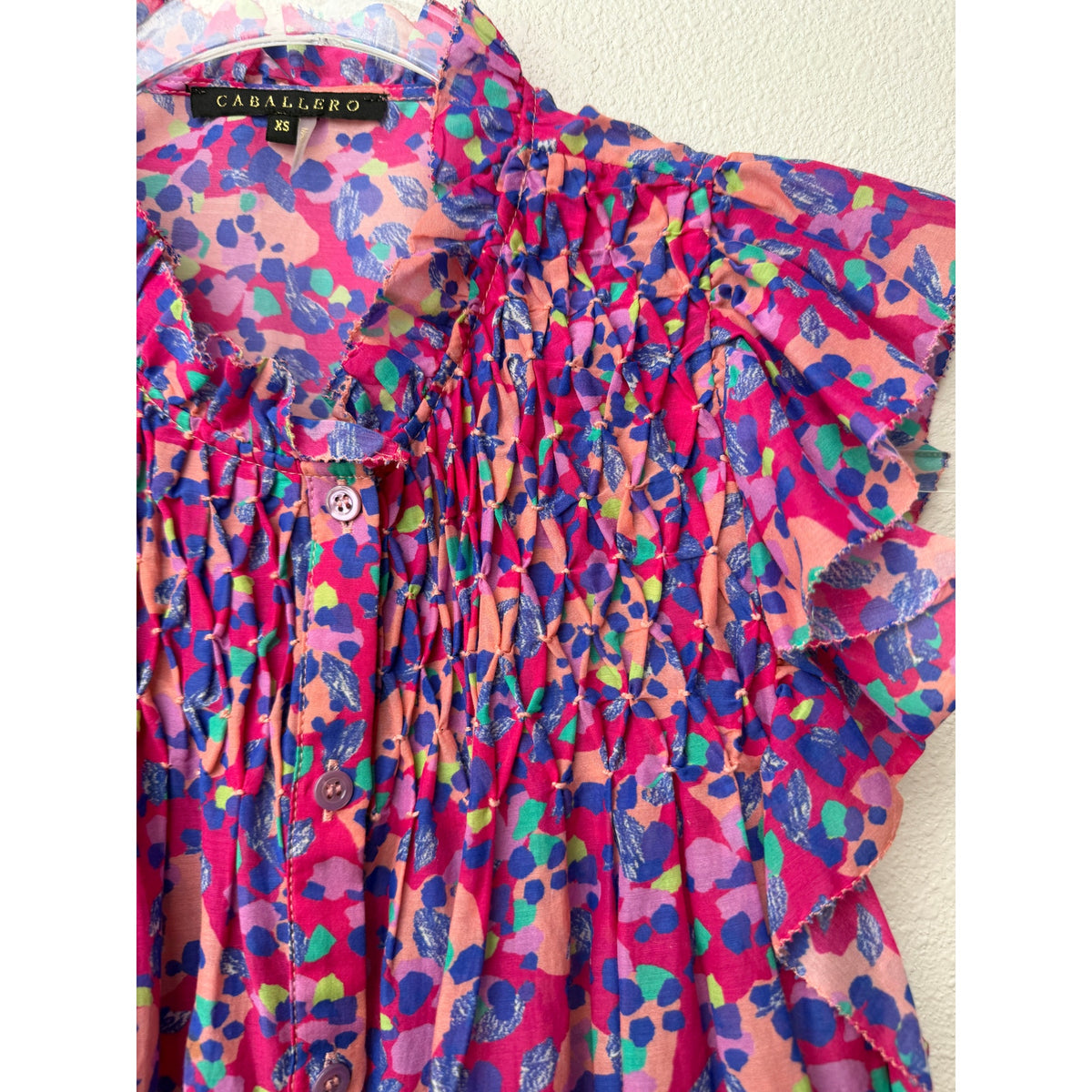 Caballero Evelyn Multi Dot Ruffle Top Women XS Pink