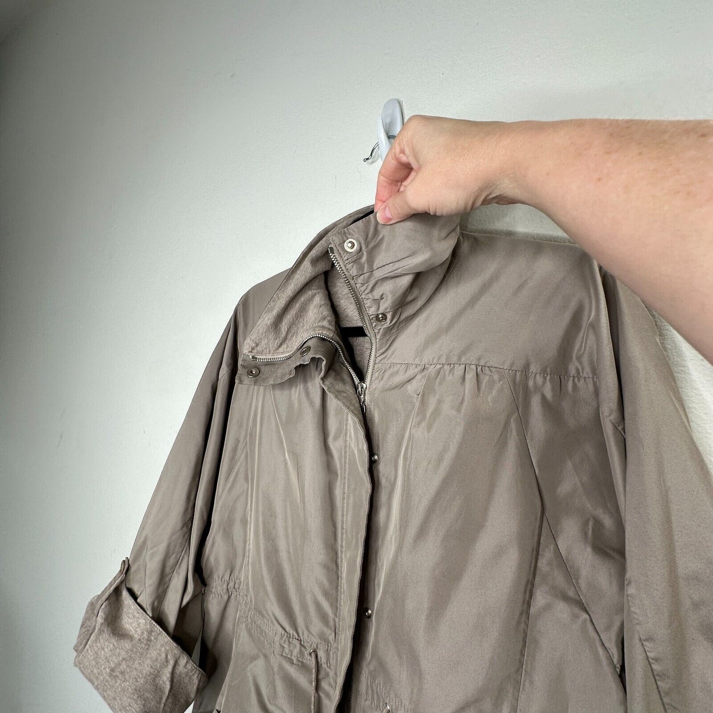 Brunello Cucinelli Taupe Gray Front-Snap Zip Cinch-Waist Windbreaker Jacket 46