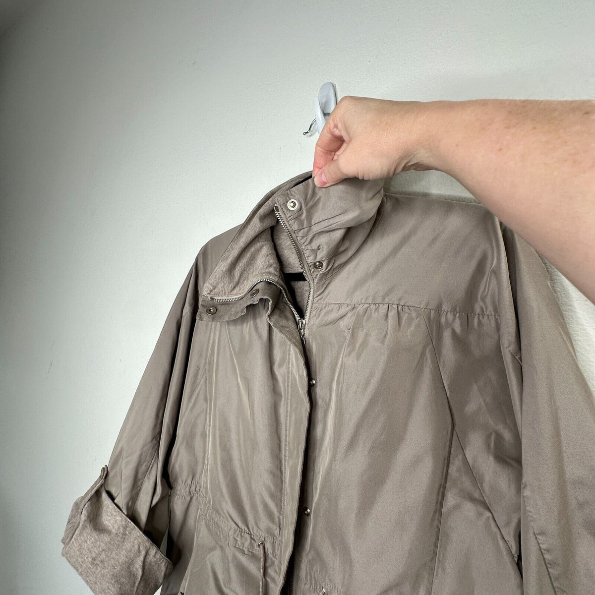 Brunello Cucinelli Taupe Gray Front-Snap Zip Cinch-Waist Windbreaker Jacket 46