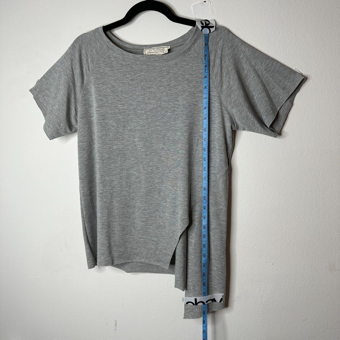 Sinuous Casual Gray Asymmetrical Hem Short Sleeve Relaxed Tee Round Neck Medium