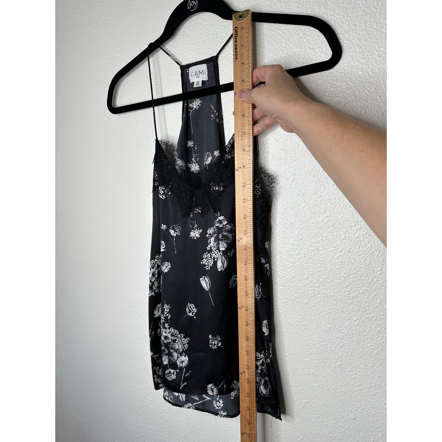 Cami NYC Black White Floral Lace Trim Silk Racer Cami Tank Top XS