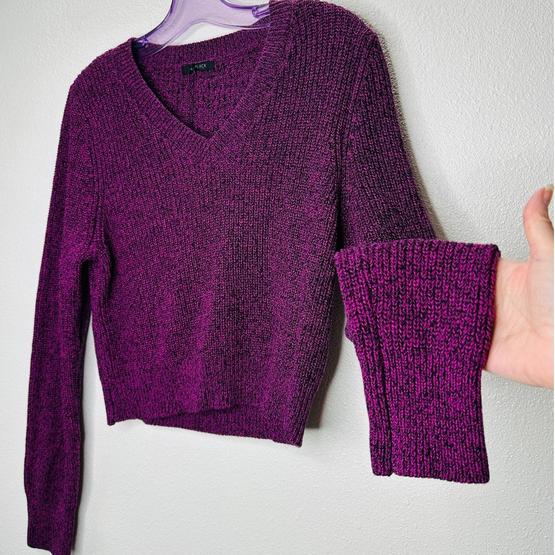NWT Bobiblack Black Berry Marled VNeck Long Sleeve Crop Sweater S