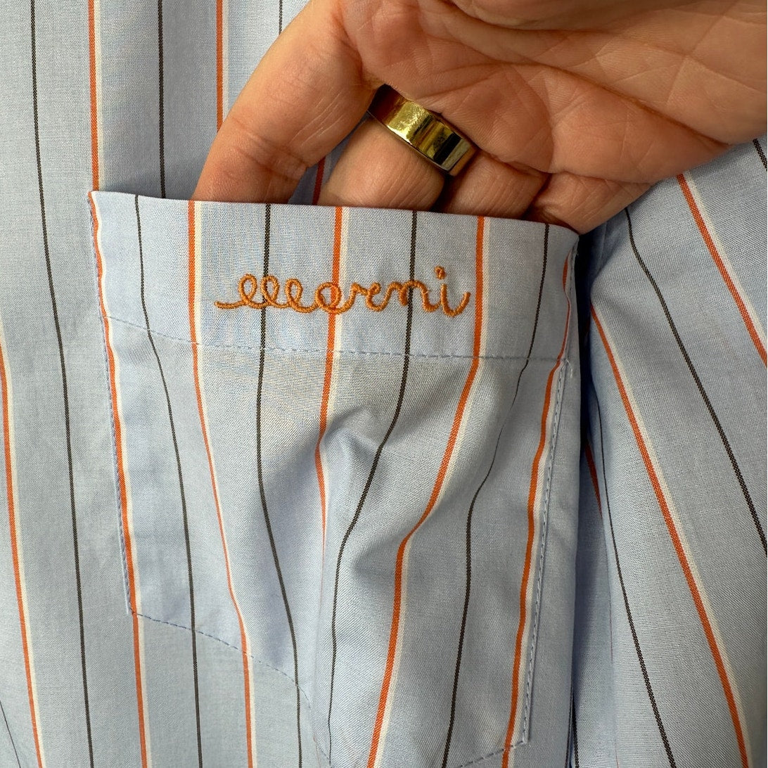 NWT Marni Camicia Organic Striped Cotton Poplin Iris Blue Collared Shirt 42 / 10