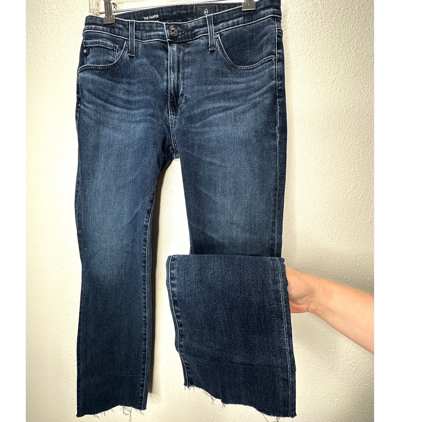 AG Dark Wash The Harper Essential Straight Raw Hem Jeans 29