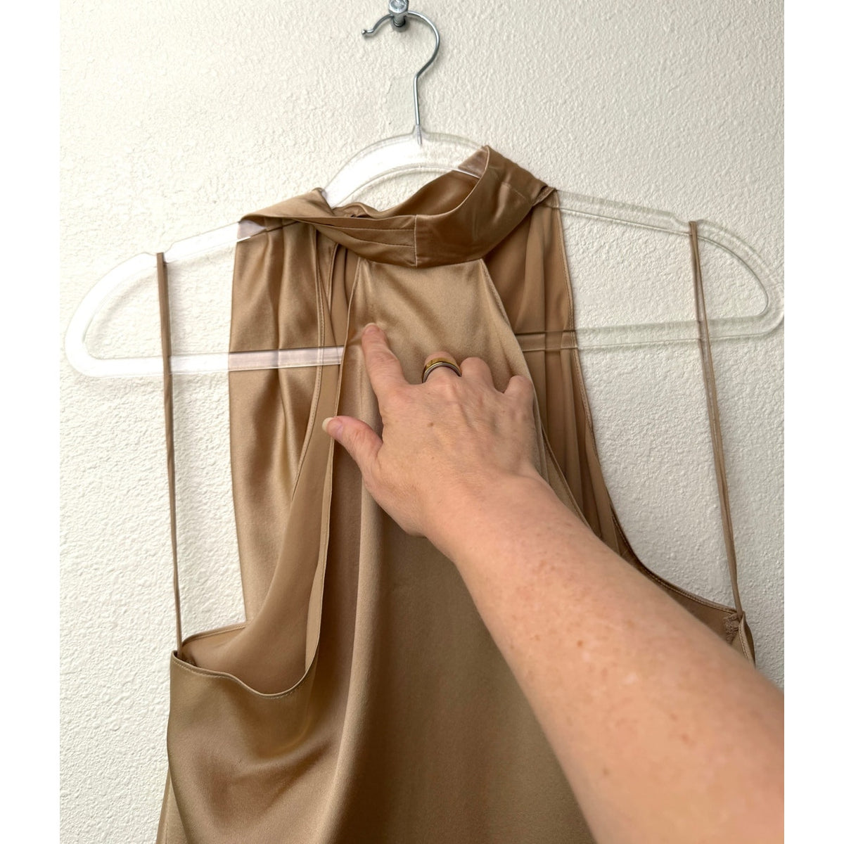 The Sei Champagne Silk High Neck Drape Blouse Women's US 2