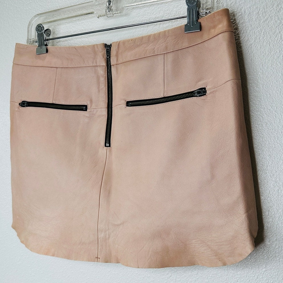 Michelle Mason Light Peach Blush Lambskin Leather Baseball Hem Mini Skirt 4