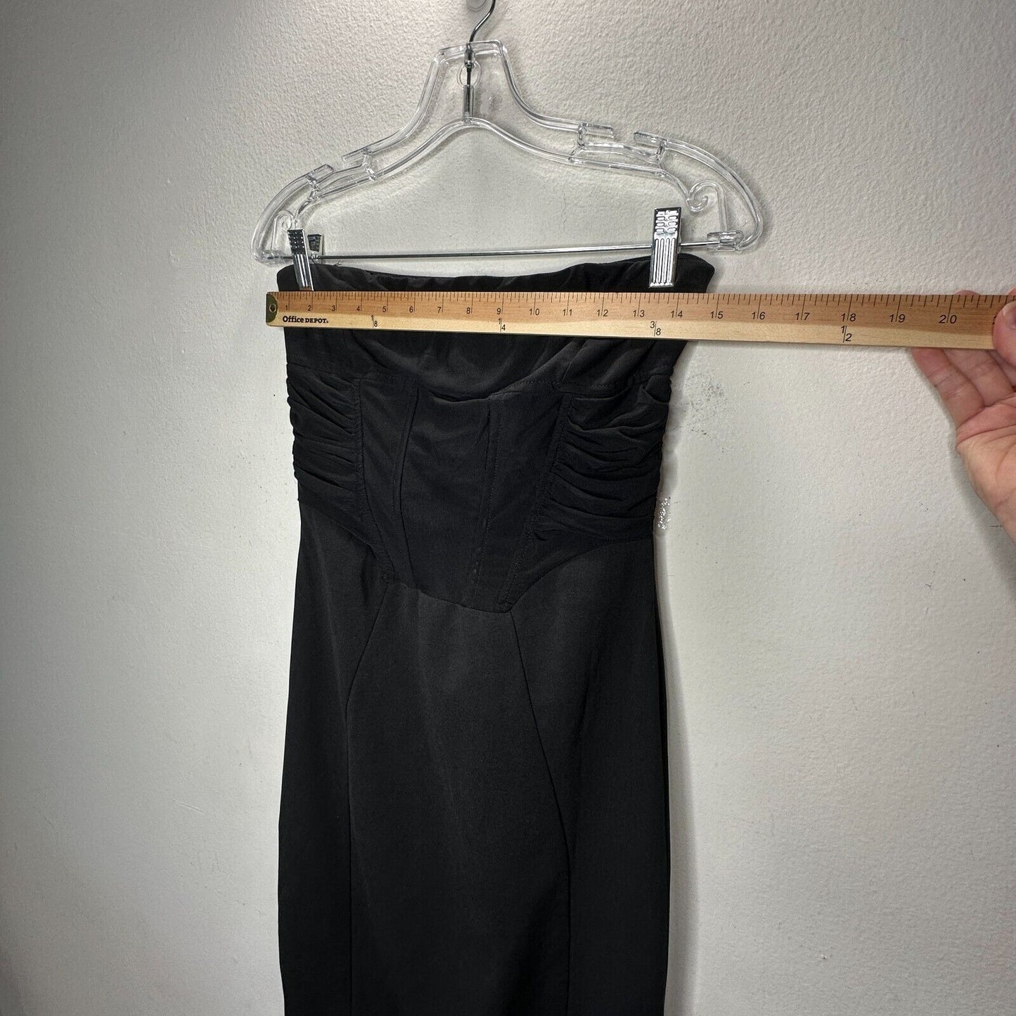 Klesis Black Kori Strapless Midi Feathered Bottom Boned Corset Zip Back Large