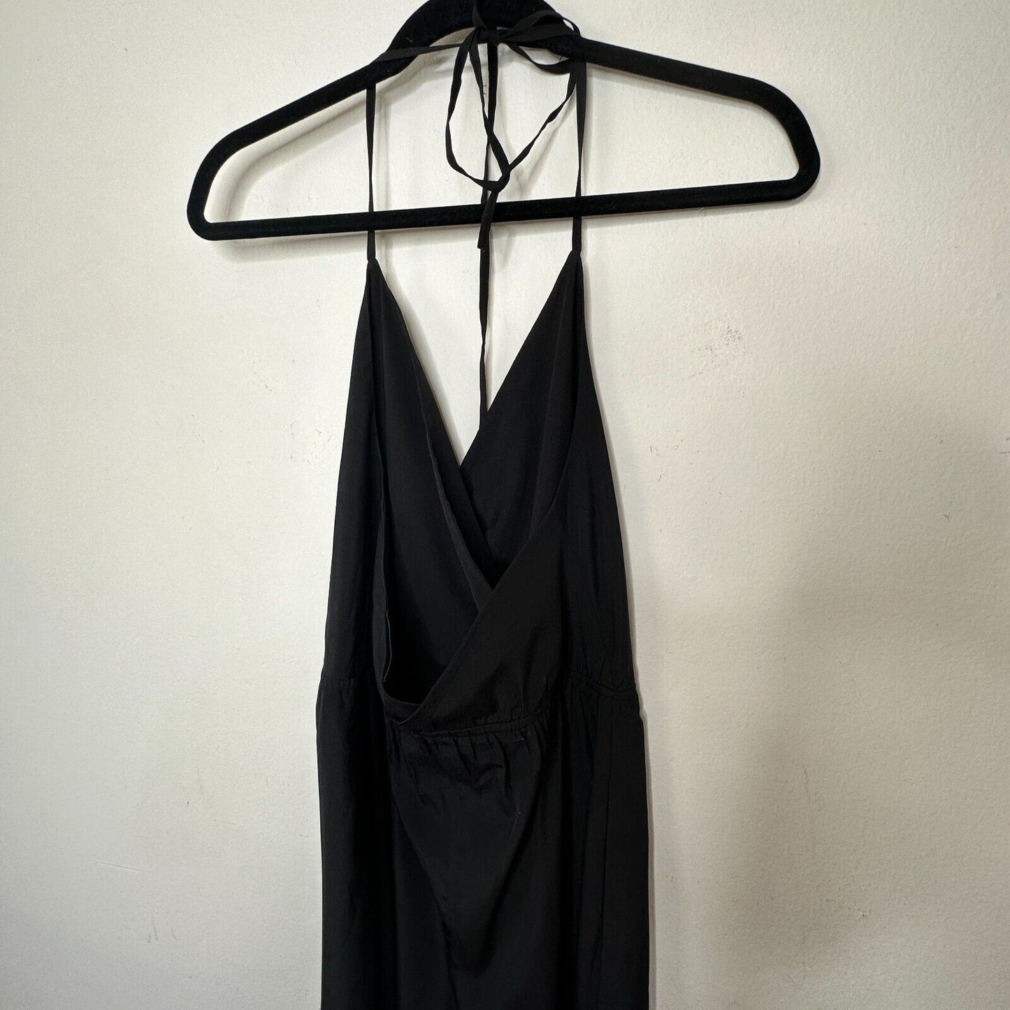 Kelly Renee Jet Black Wrap Sexy VNeck Spaghetti Halter Top Jumpsuit Romper M