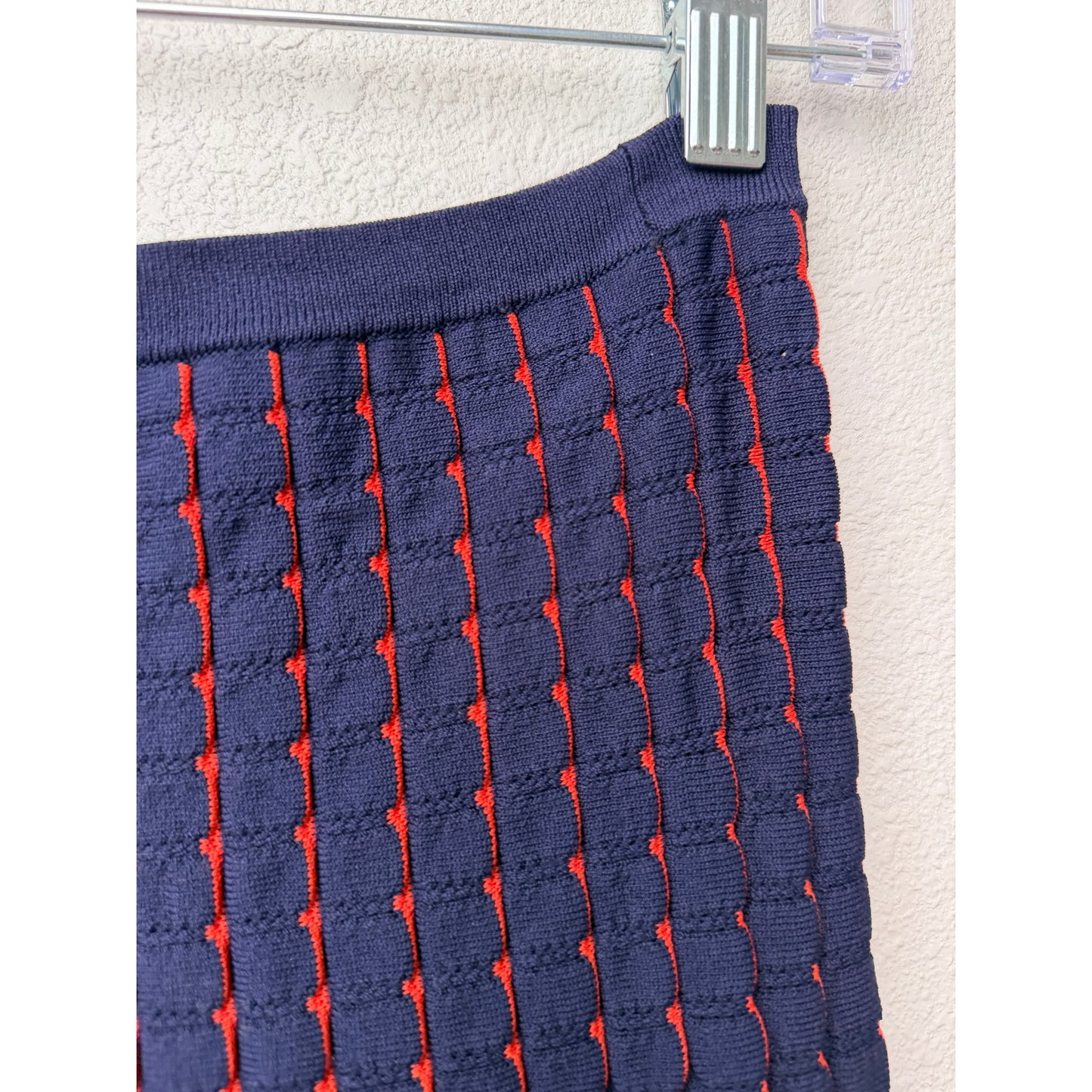 Zara Women Navy Red Striped Knit Midi Skirt US S