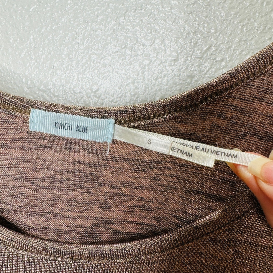 Kimchi Blue Gold Bronze Metallic Round Neck Flowy Tank Top S