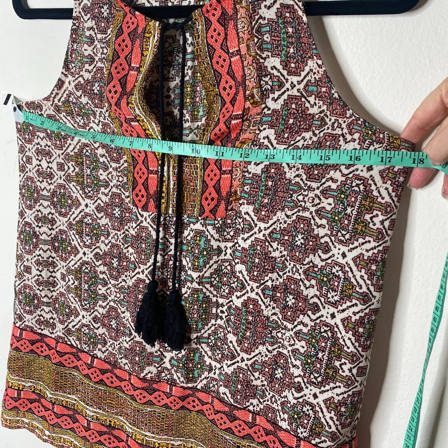 Braeve Brown Peach Teal and Cream Aztec Front Tie Sleeveless Tank Extra Small