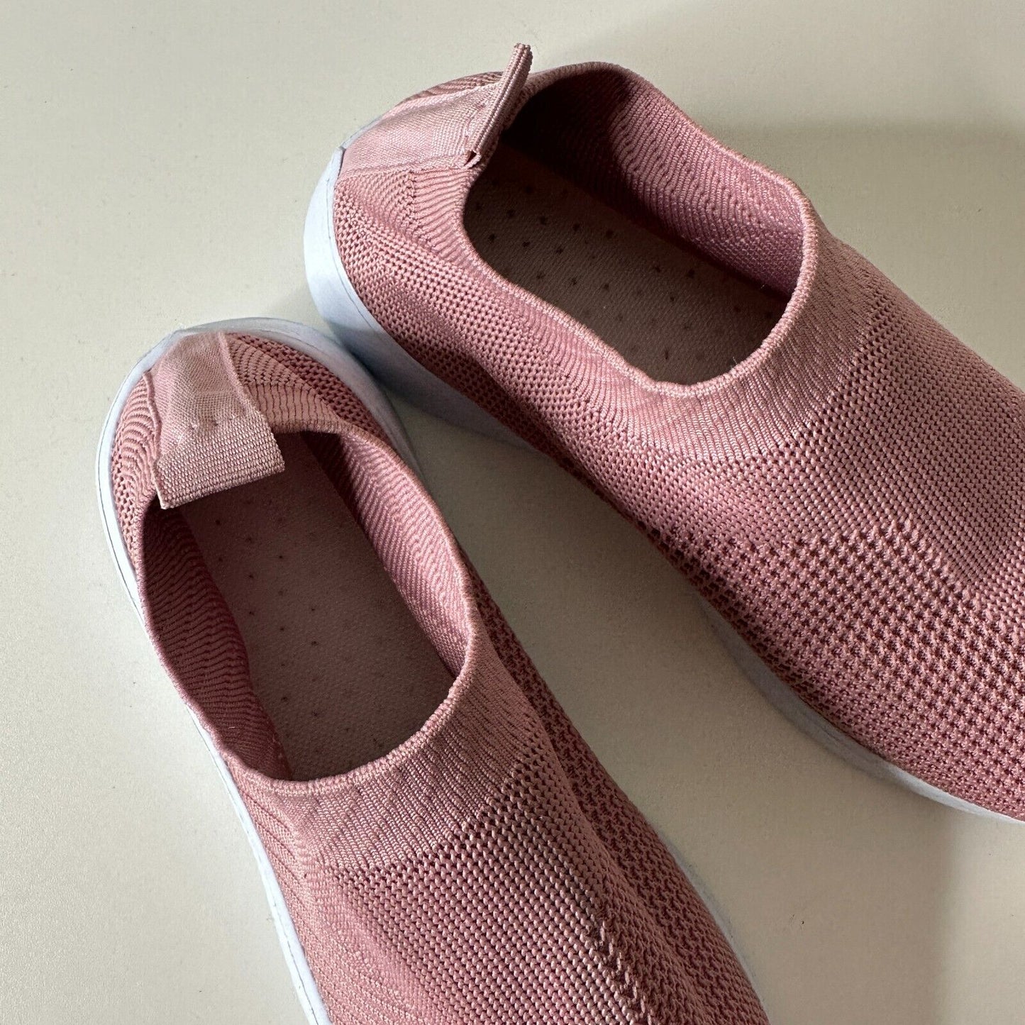 Blush Mauve Pink Canvas Weave Design Square Toe Slip-On Sneakers White Bottoms 7