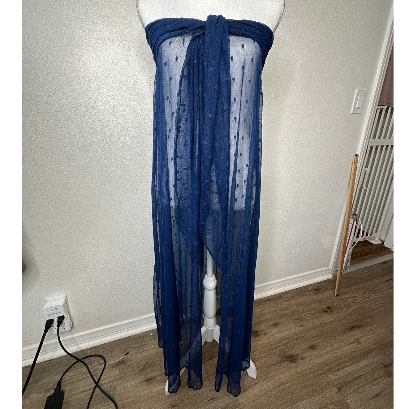 Ancora Navy Blue Polka Dot Sheer Scarf Wrap