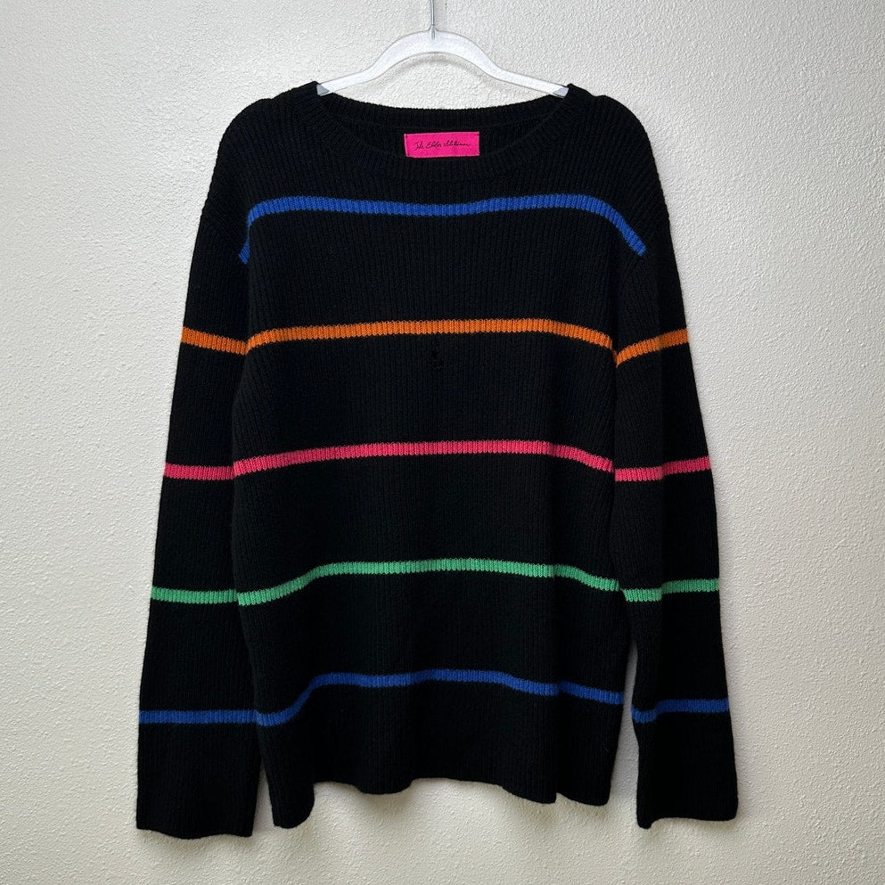 The Elder Statesman Black Multicolor Stripe Cashmere Sweater M