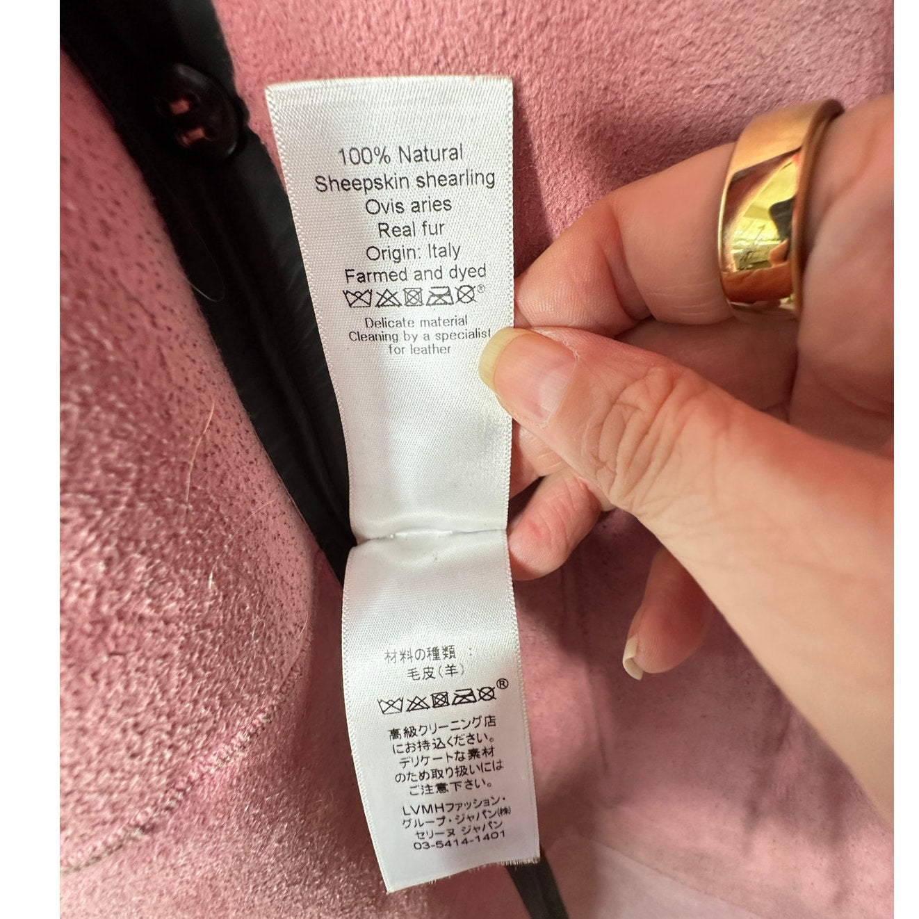 Celine Pink Shearling Belted Longline Coat Women’s Size 8