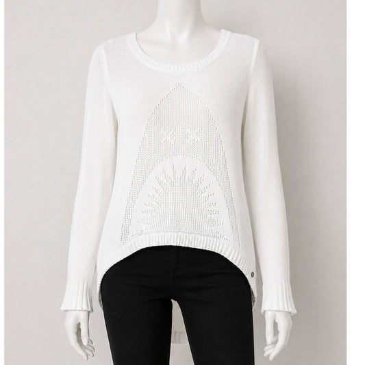 Billabong White Boat Neck High Low Shark Knit Pattern Sweater M