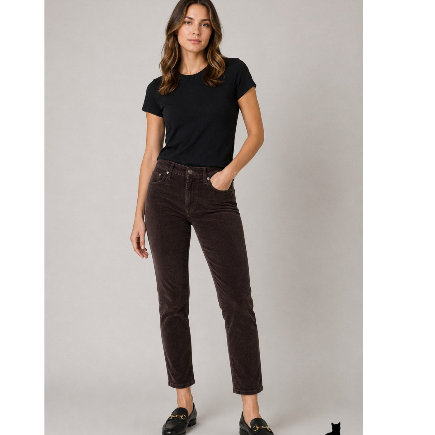 NWT Adriano Goldschmied Prima Corduroy Cigarette Pants Brown 27
