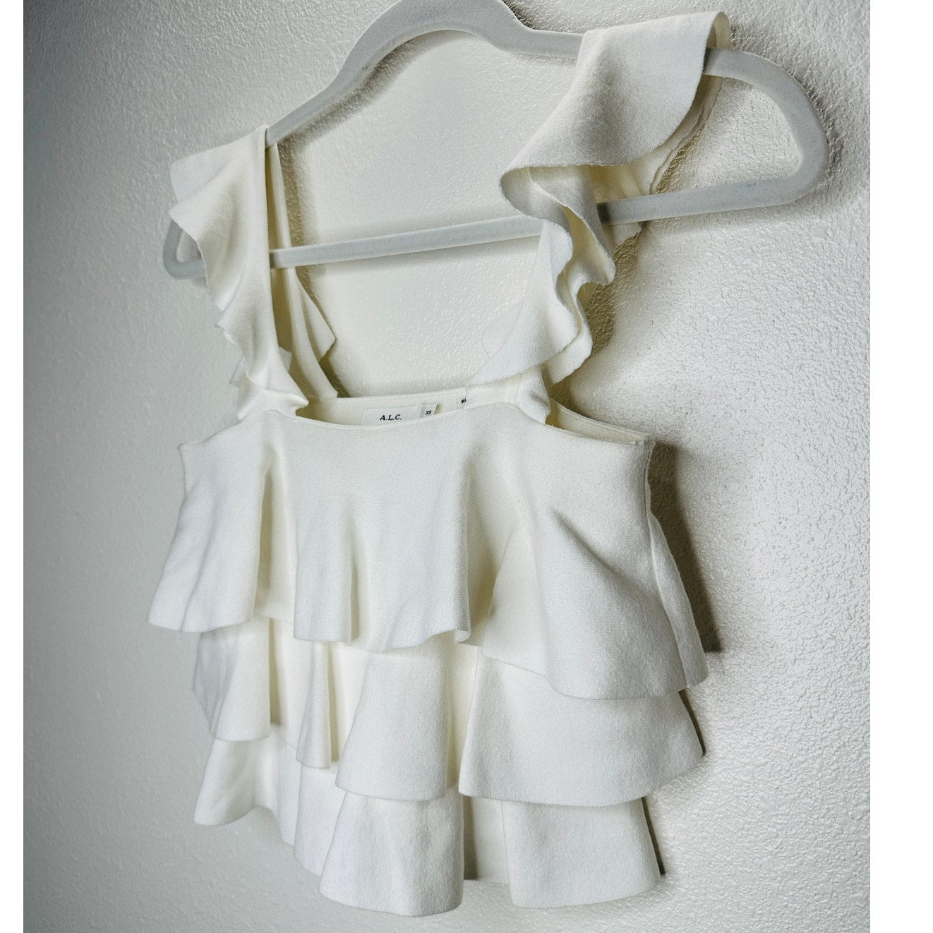 A.L.C. Rowley Ivory Tiered Ruffle Straight Neckline Tank XS
