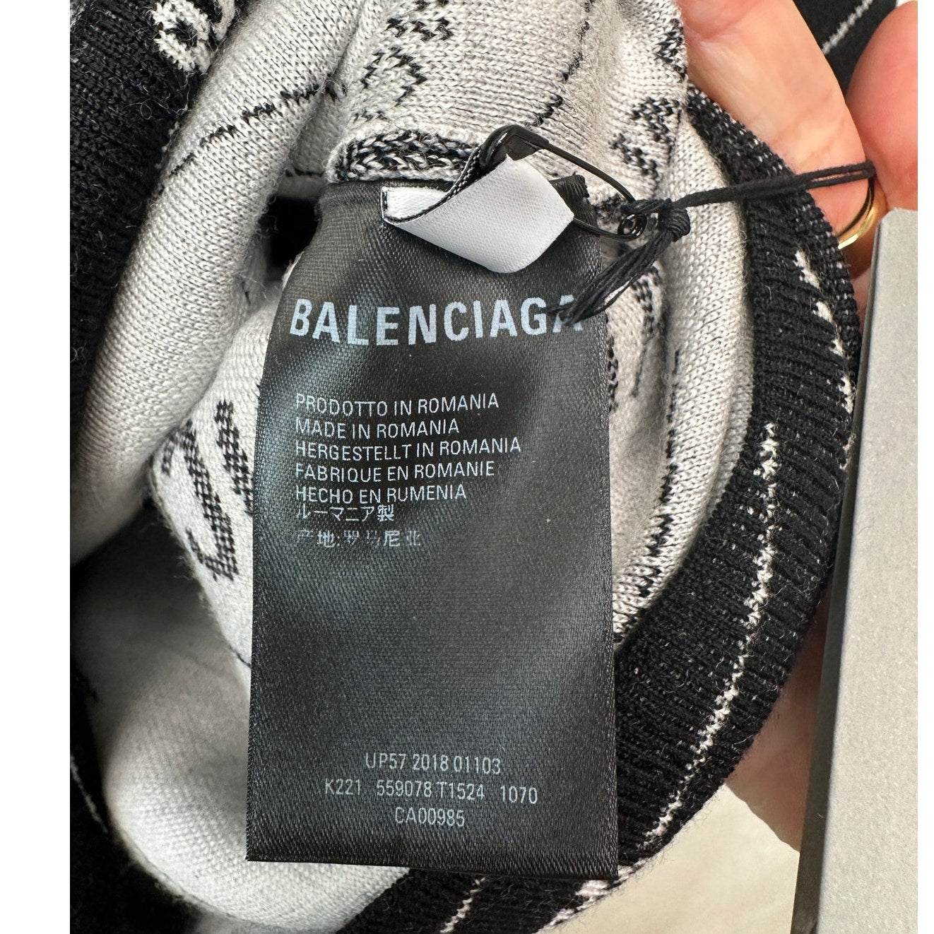 NWT Balenciaga Logo Intarsia Wool-Blend Sweater Black Men's XL