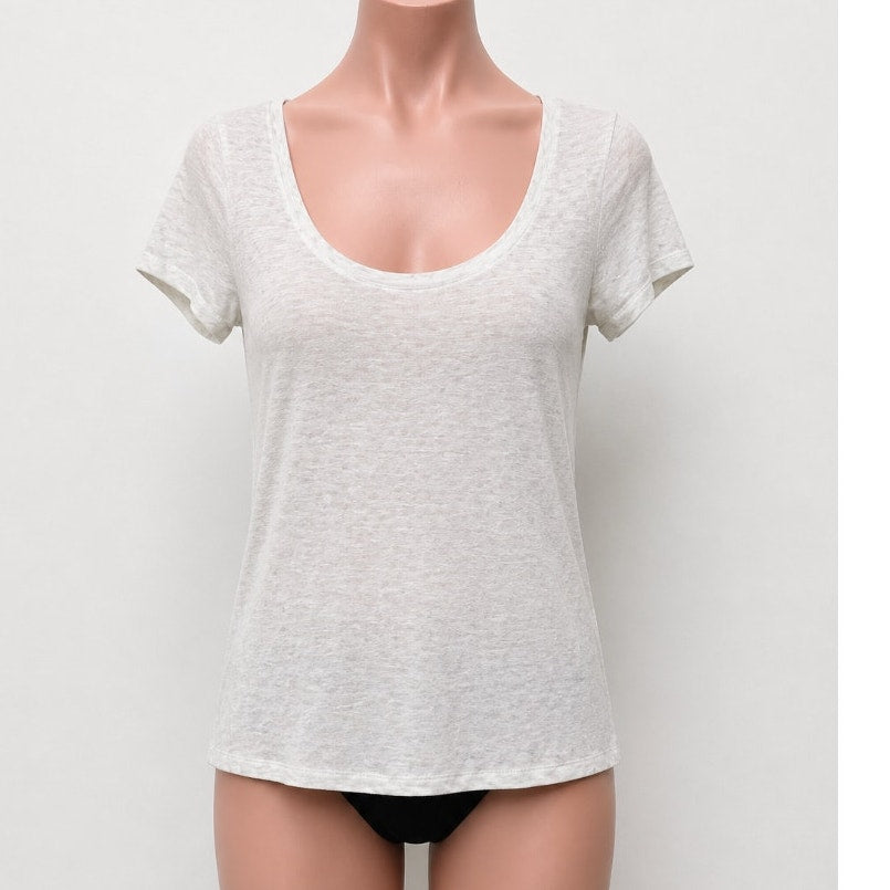 Loft Cream 100% Linen Light Short Sleeve Polka Dot Scoop Neck Shirt Tee XS