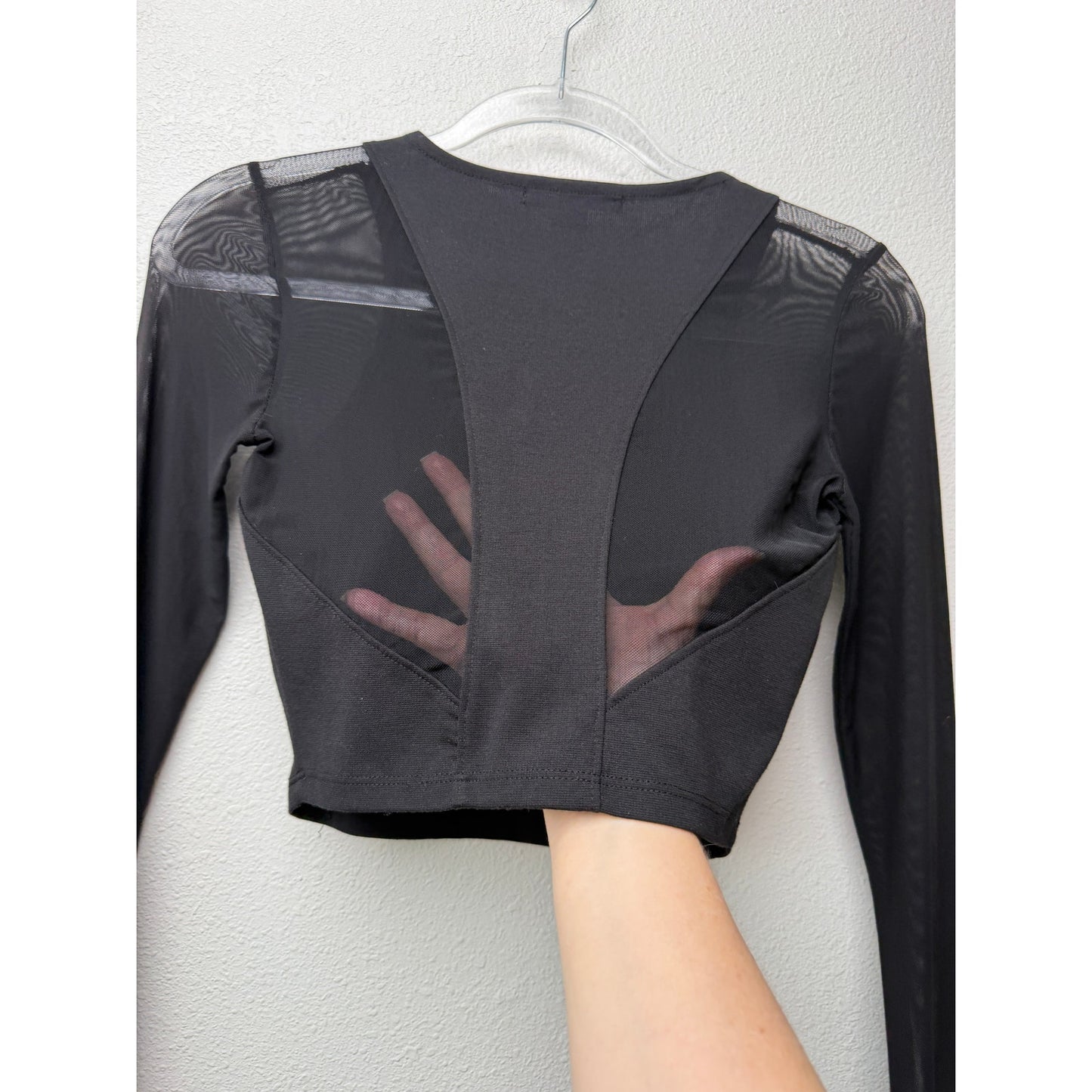 Forever 21 Black Mesh Long Sleeve Open Back Crop Top Size S