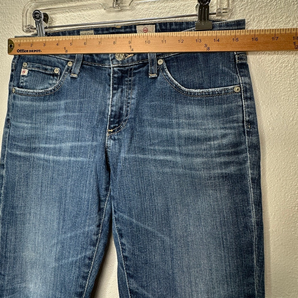 AG Medium Wash Whiskered Raw Hem Stilt Crop Cigarette Crop Jean 29
