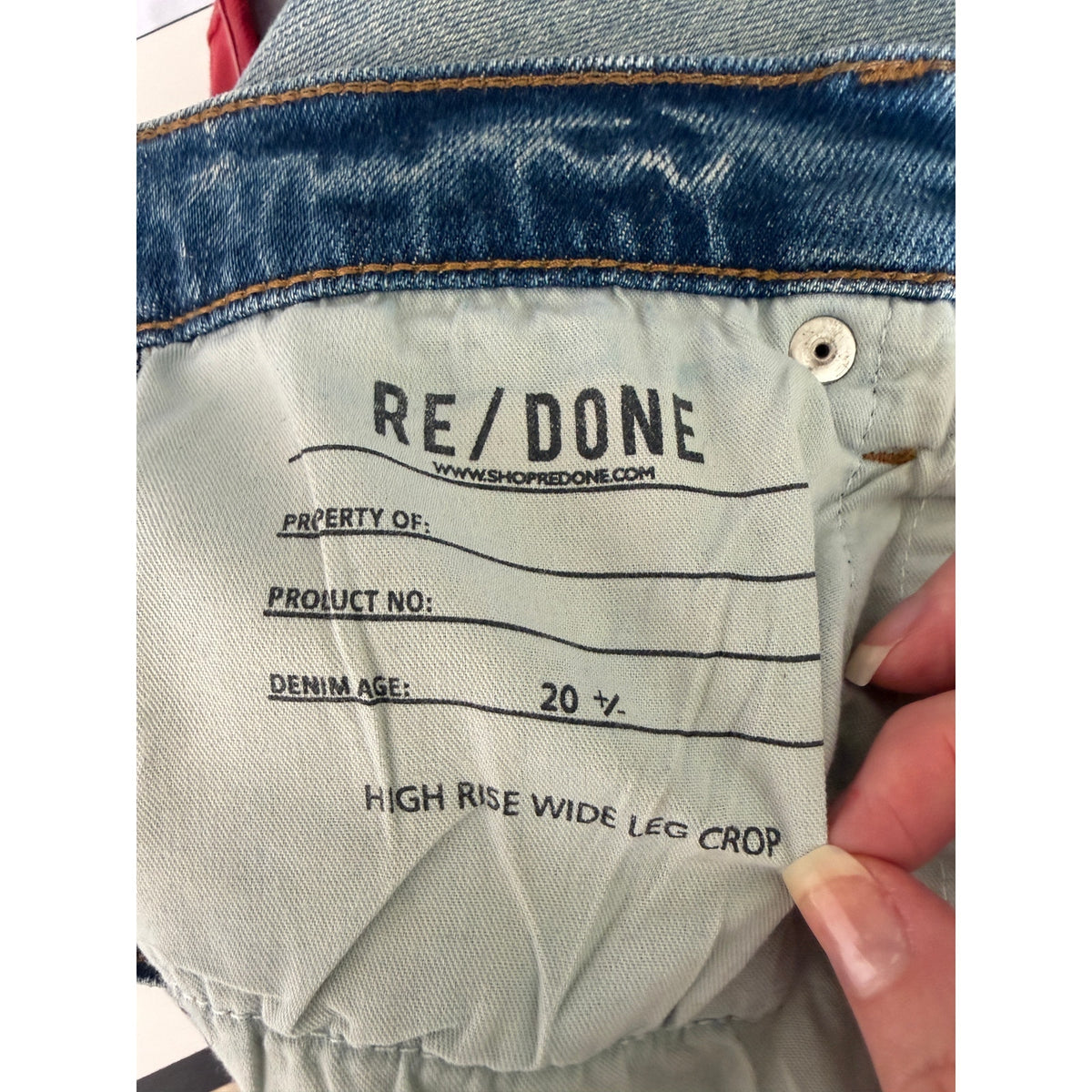 RE/DONE Blue High Rise Wide Leg Crop Jeans Women's 26