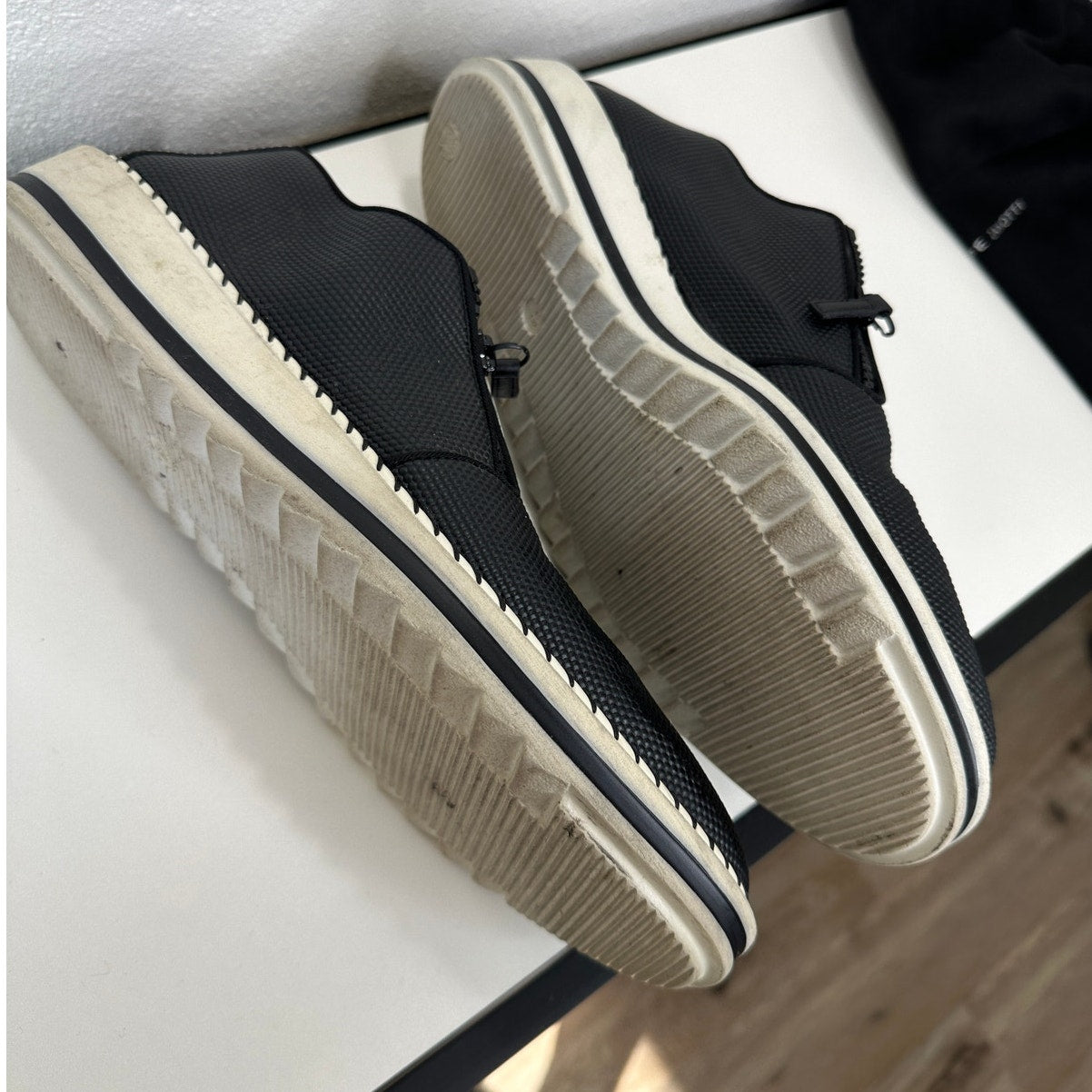 Giuseppe Zanotti Ron Costner Sneaker Black Leather Embossed Cream Side Zip 43 / 10