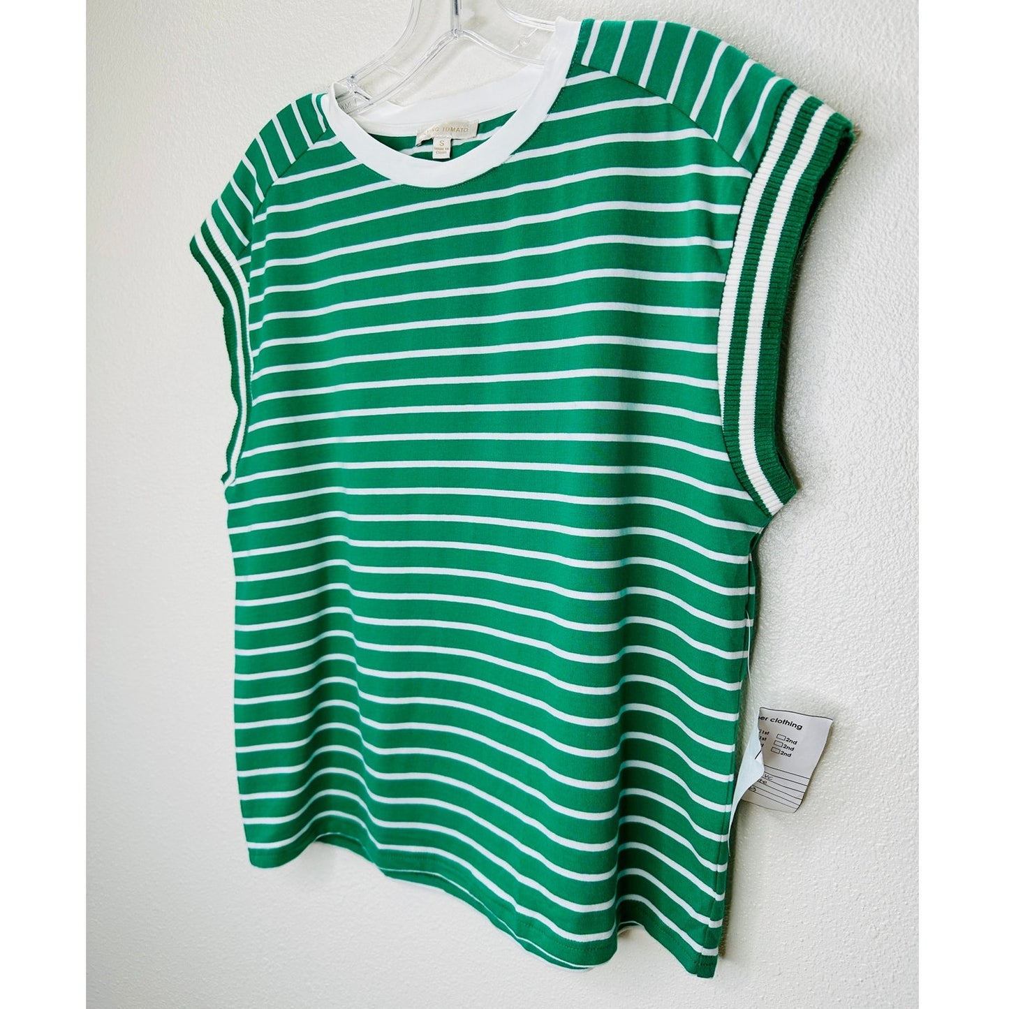 Flying Tomato Sample Driftwood Daydreams Green & White Stripe Knit Top S