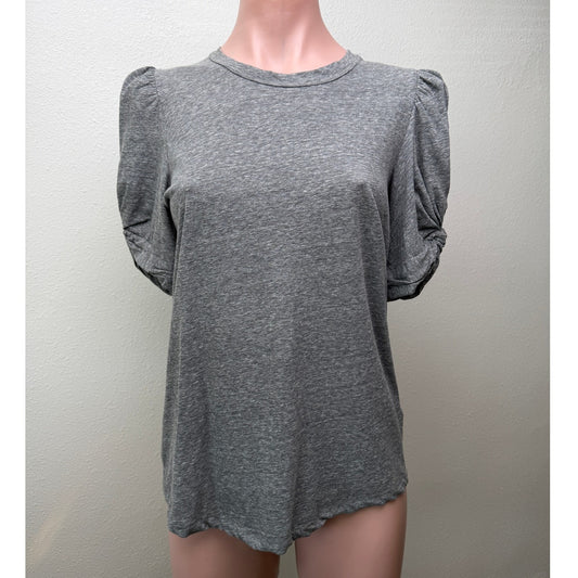 A.L.C. T Shirt Gray Puff Sleeve Women US S Crewneck Cotton