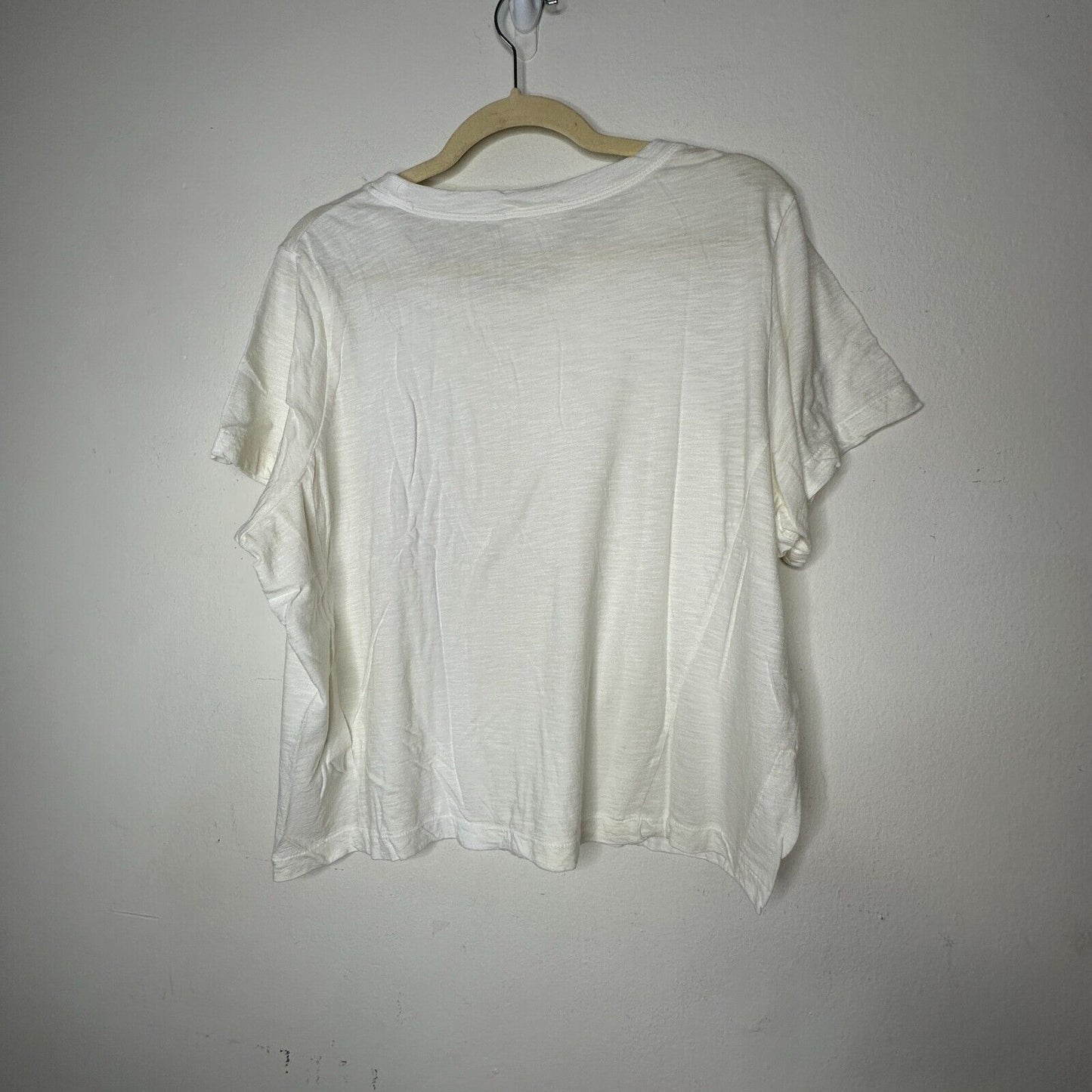 DKNY Ultra Soft Cream Short Sleeve Side Slit Round Neck Boxy Crop Top L