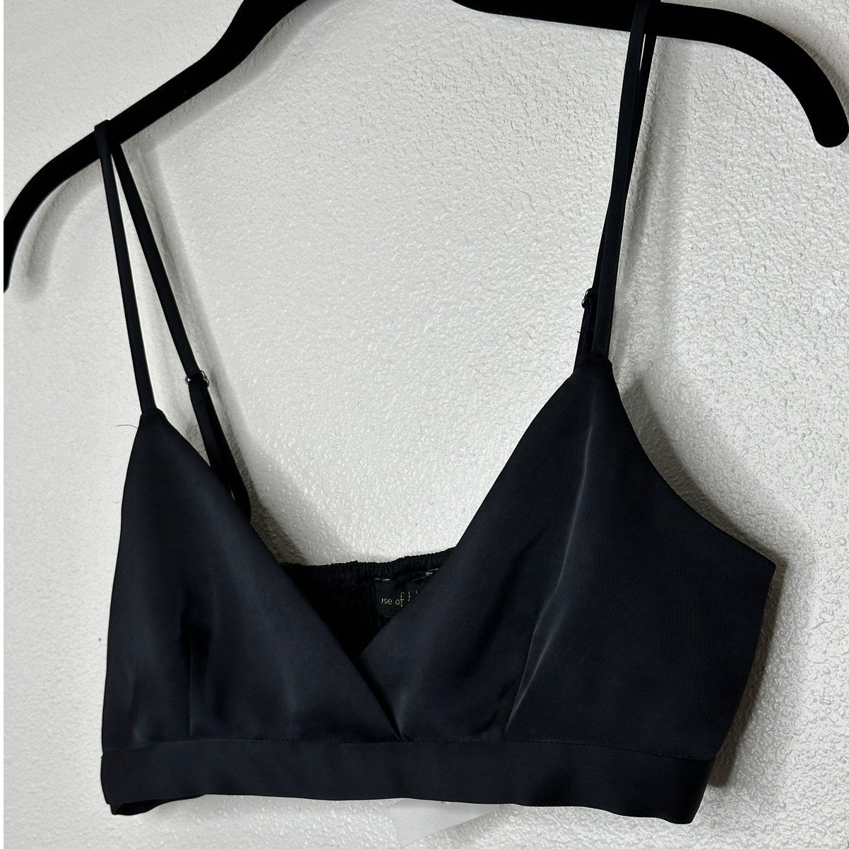 NWT House of Harlow 1960 Black Satin Smocked Back Bralette S