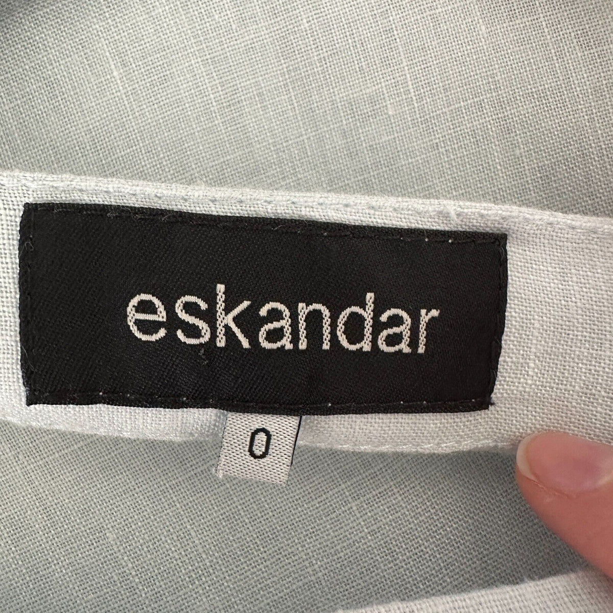 Eskandar Light Blue Boxy Linen Short Sleeve Front Pocket Round Neck Blouse Top 6
