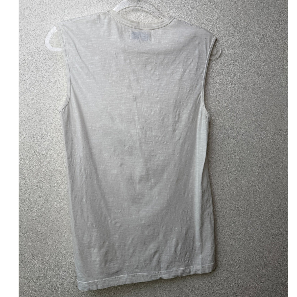 Pepin White Sheer Mesh Tassel Sleeveless Top Scoop Neck Linen Blend